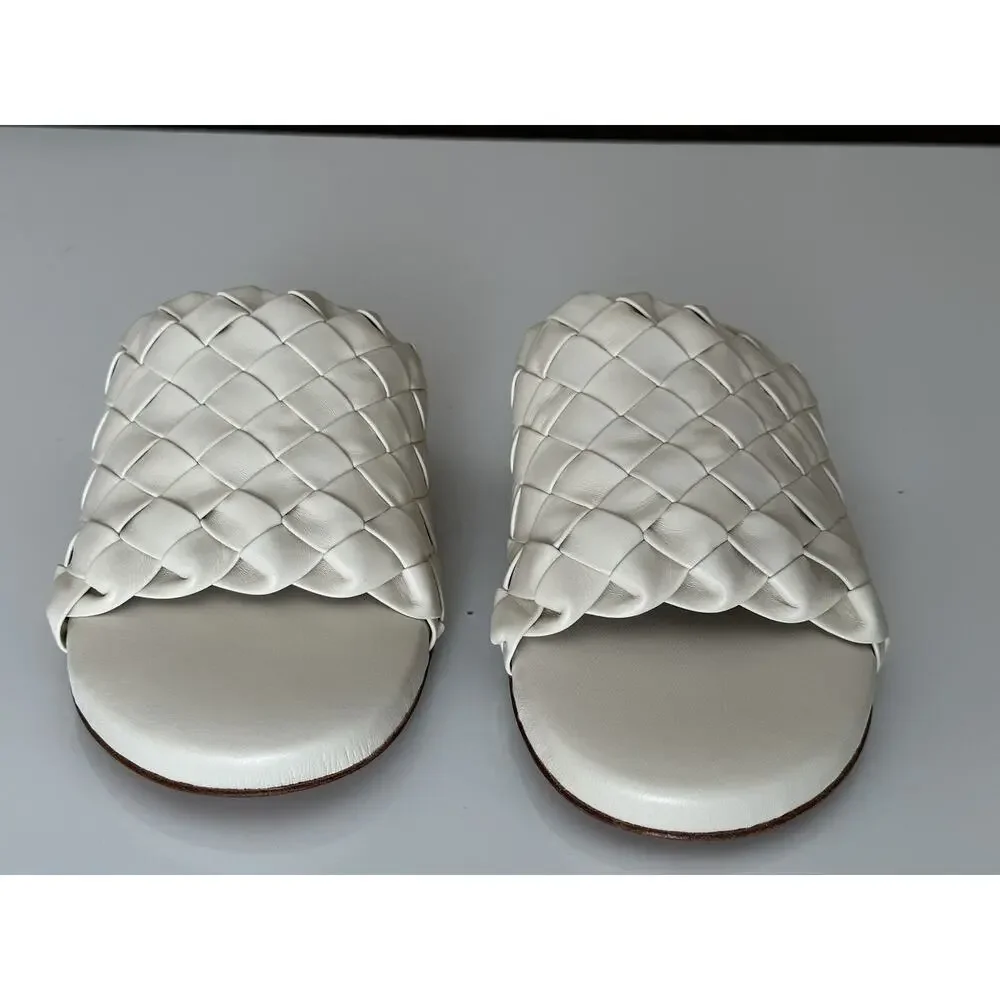 NIB $1150 Bottega Veneta Men's Intrecciato Leather Sandals White 9 US 620298 IT